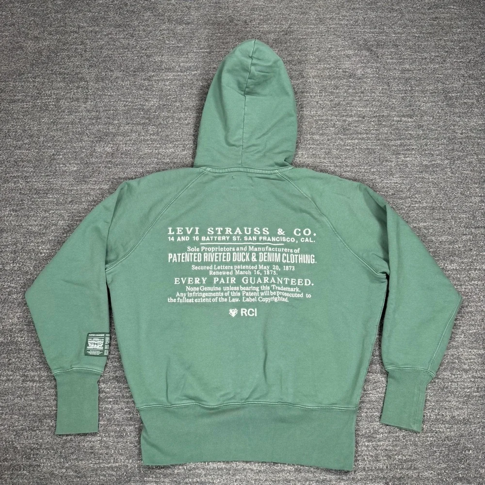 Levis X Reese Cooper Green Cotton Embroidered Hoodie Medium Green Sweatshirt